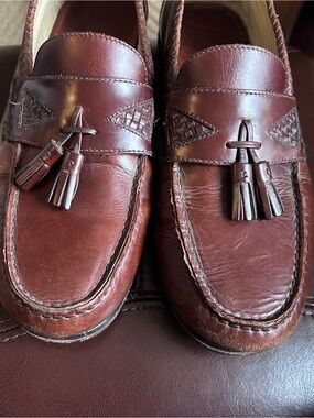 Johnston & Murphy Men's Tassel Penny Loafers in Burgundy Brown